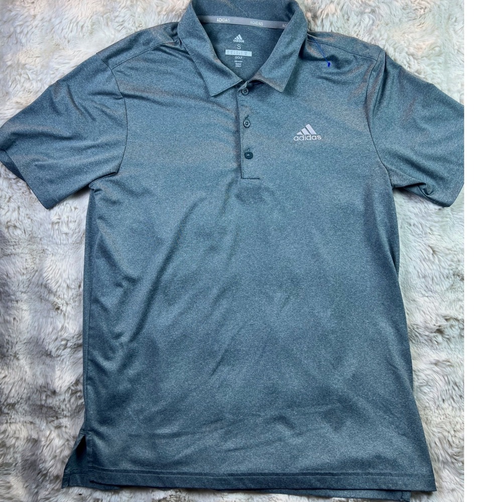 Adidas Golf Mens Small Gray Heathered Performance Short Sleeve Polo Shirt. A4